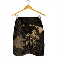 Hawaiian Map Turtle Plumeria Hibiscus Fish Hook Polynesian Men's Shorts Gold - AH - Polynesian Pride
