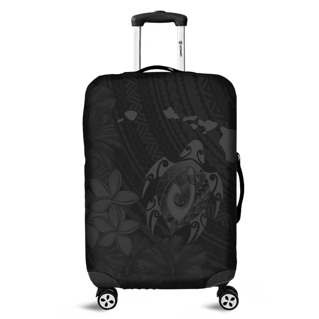 Hawaiian Map Turtle Plumeria Hibiscus Fish Hook Polynesian Luggage Covers Grey - AH Black - Polynesian Pride