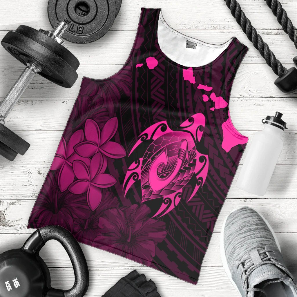 Hawaiian Map Turtle Plumeria Hibiscus Fish Hook Polynesian Tank Top Pink - AH - Polynesian Pride