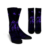 Hawaiian Map Turtle Plumeria Hibiscus Fish Hook Polynesian Crew Socks Purple - AH Crew Socks White - Polynesian Pride