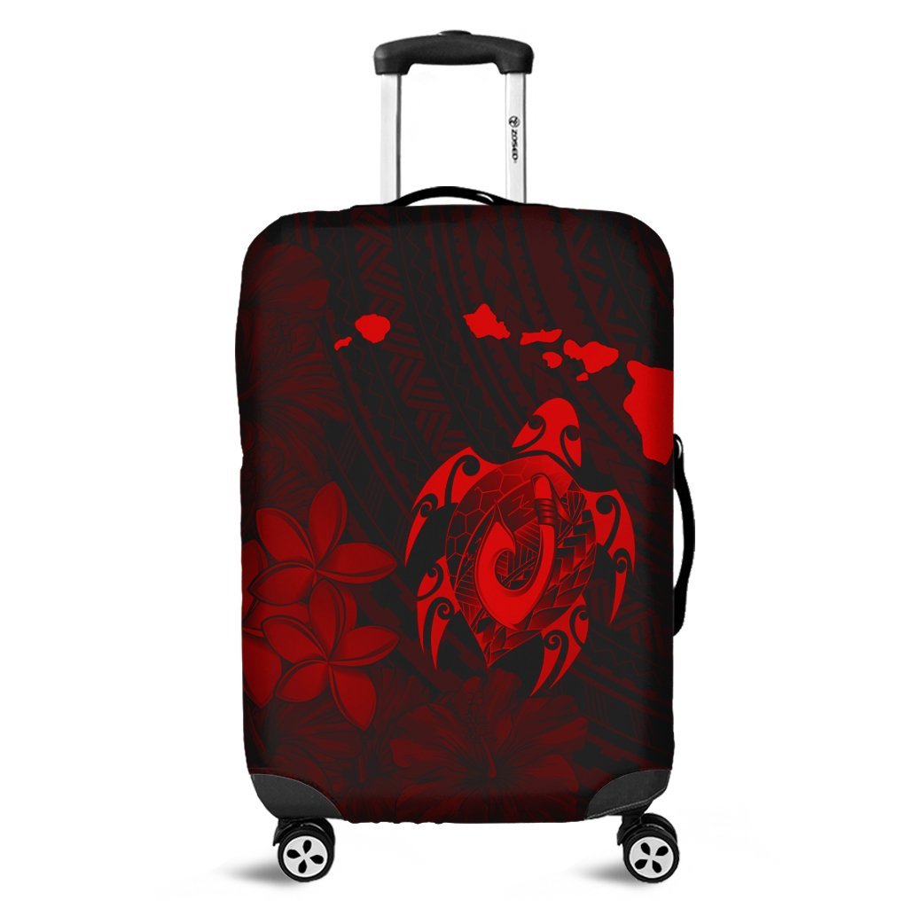 Hawaiian Map Turtle Plumeria Hibiscus Fish Hook Polynesian Luggage Covers Red - AH Black - Polynesian Pride