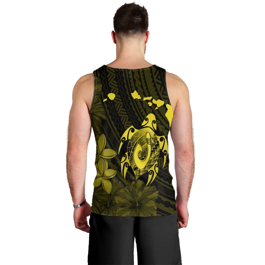 Hawaiian Map Turtle Plumeria Hibiscus Fish Hook Polynesian Tank Top Yellow - AH - Polynesian Pride