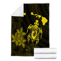Hawaiian Map Turtle Plumeria Hibiscus Fish Hook Polynesian Premium Blankets Yellow - AH - Polynesian Pride