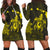 Hawaiian Map Turtle Plumeria Hibiscus Fish Hook Polynesian Hoodie Dress Yellow - AH Black - Polynesian Pride