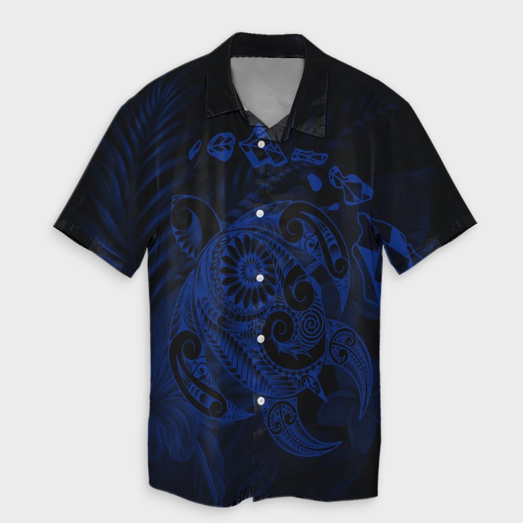 Hawaiian Map Turtle Tattoo Hibiscus Plumeria Polynesian Hawaiian Shirt - Blue - AH Unisex Black - Polynesian Pride