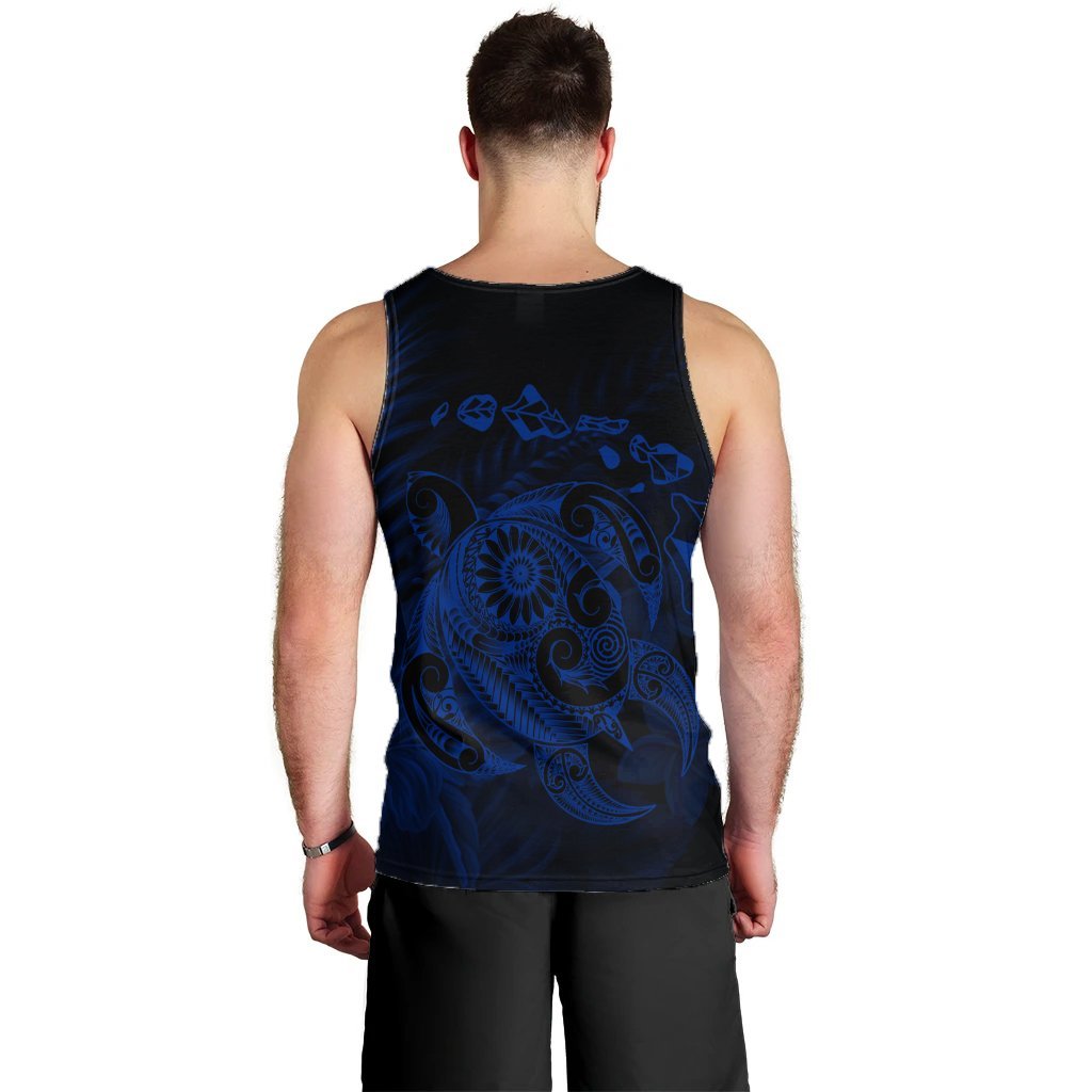 Hawaiian Map Turtle Tattoo Hibiscus Plumeria Polynesian Tank Top - Blue - AH - Polynesian Pride