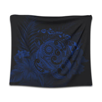 Hawaiian Map Turtle Tattoo Hibiscus Plumeria Polynesian Tapestry - Blue - AH Wall Tapestry Black - Polynesian Pride