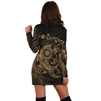 Hawaiian Map Turtle Tattoo Hibiscus Plumeria Polynesian Hoodie Dress - Gold - AH - Polynesian Pride