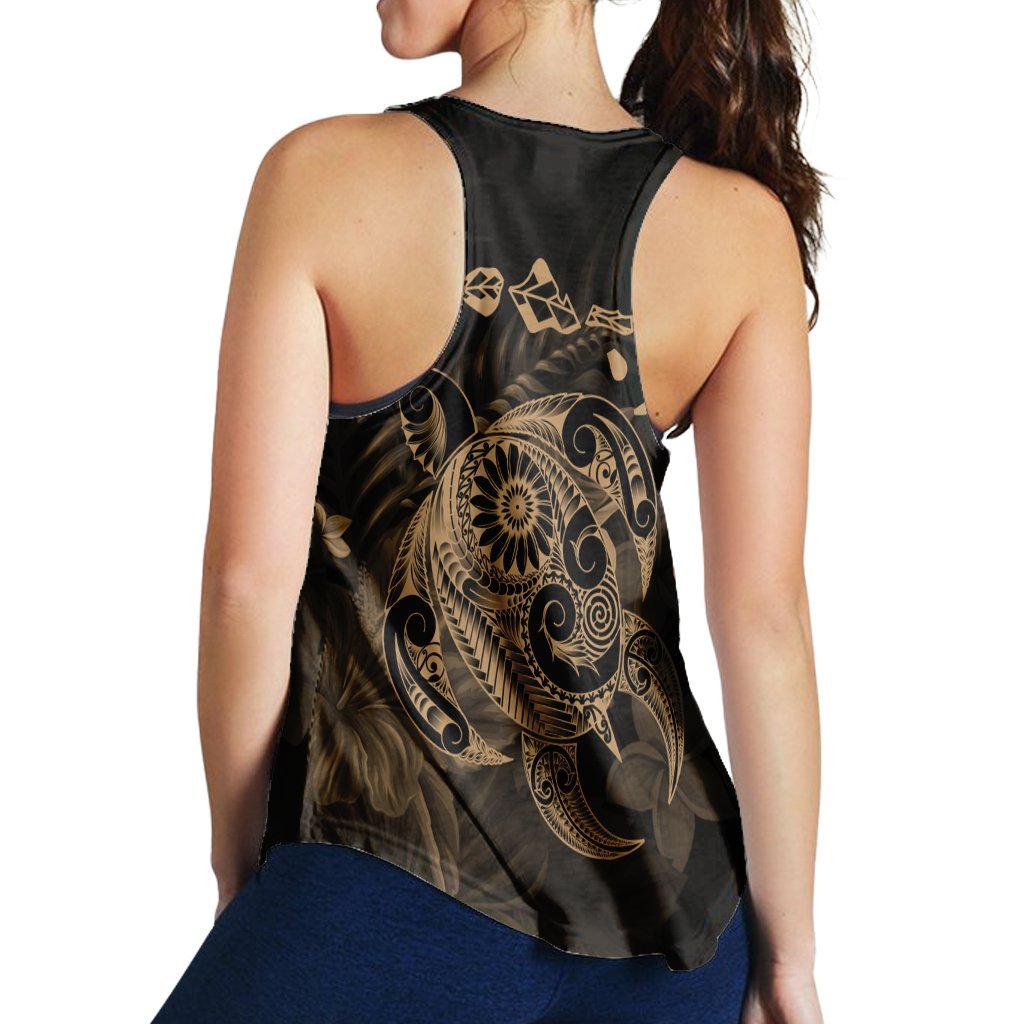 Hawaiian Map Turtle Tattoo Hibiscus Plumeria Polynesian Racerback Tank - Gold - AH - Polynesian Pride