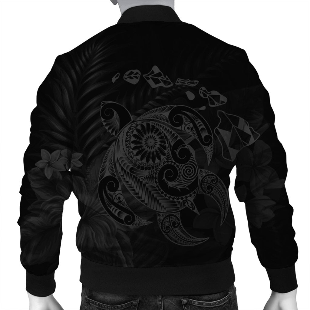 Hawaiian Map Turtle Tattoo Hibiscus Plumeria Polynesian Bomber Jacket - Gray - AH - Polynesian Pride