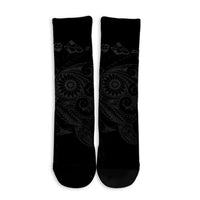Hawaiian Map Turtle Tattoo Hibiscus Plumeria Polynesian Crew Socks - Gray - AH - Polynesian Pride