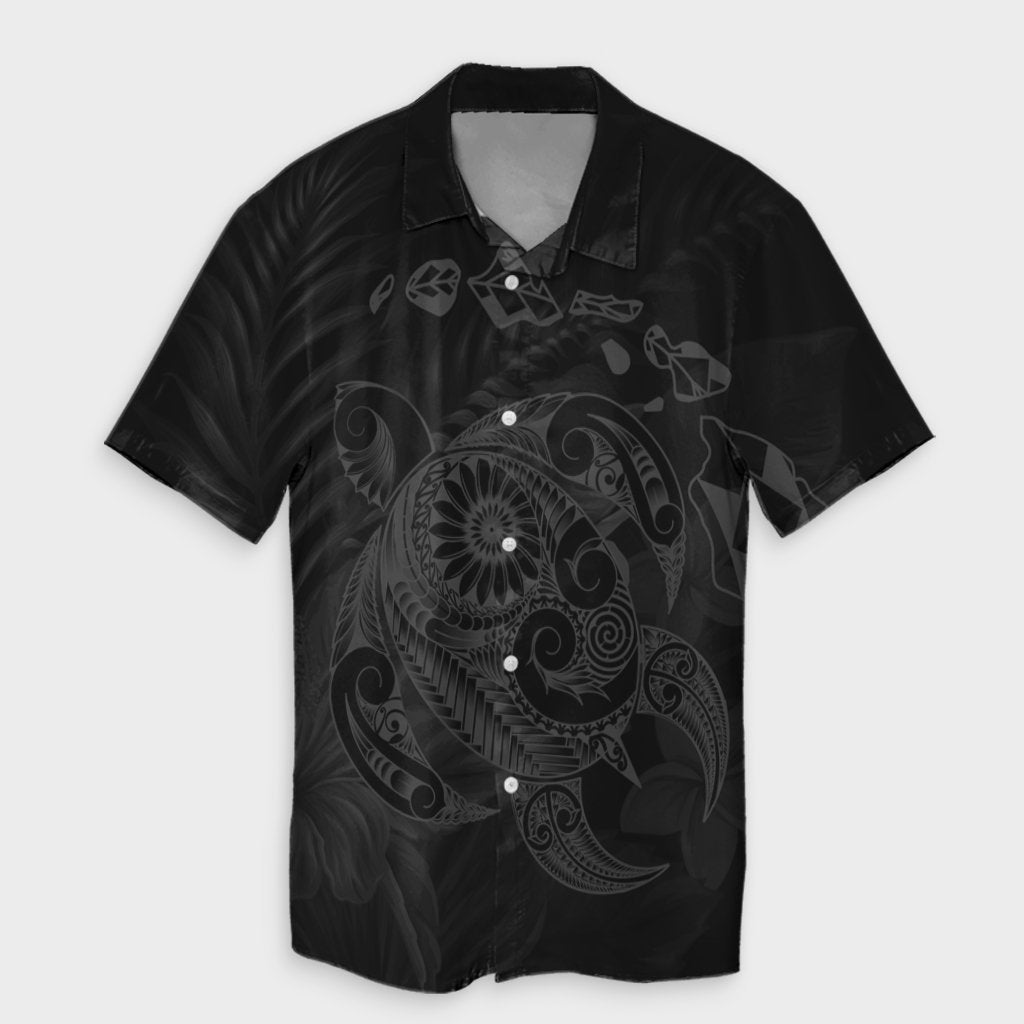 Hawaiian Map Turtle Tattoo Hibiscus Plumeria Polynesian Hawaiian Shirt - Gray - AH Unisex Black - Polynesian Pride