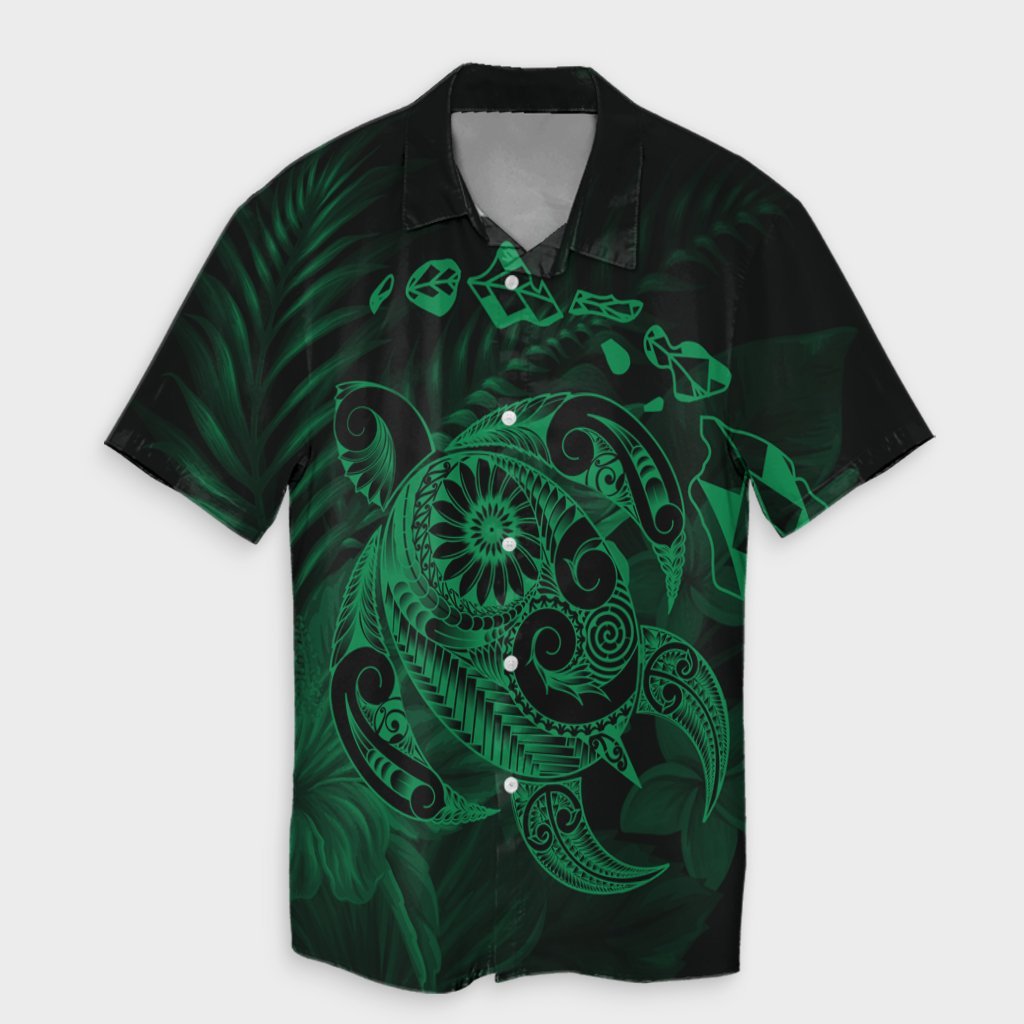 Hawaiian Map Turtle Tattoo Hibiscus Plumeria Polynesian Hawaiian Shirt - Green - AH Unisex Black - Polynesian Pride