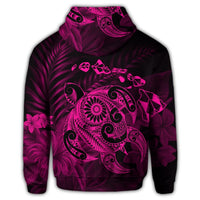 Hawaiian Map Turtle Tattoo Hibiscus Plumeria Polynesian Zip Hoodie Pink - Polynesian Pride