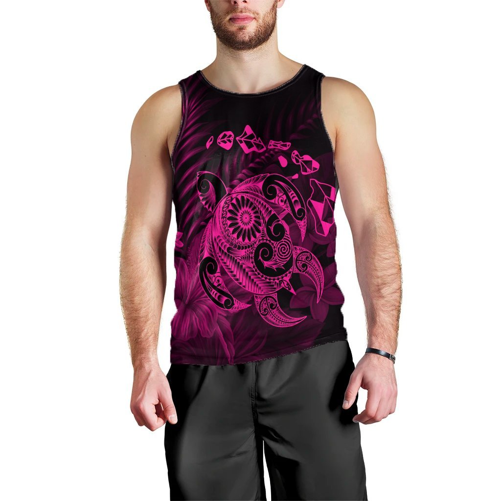 Hawaiian Map Turtle Tattoo Hibiscus Plumeria Polynesian Tank Top - Pink - AH Black - Polynesian Pride