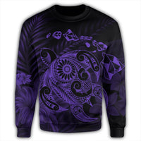 Hawaiian Map Turtle Tattoo Hibiscus Plumeria Polynesian Sweatshirt - Purple - AH - Polynesian Pride