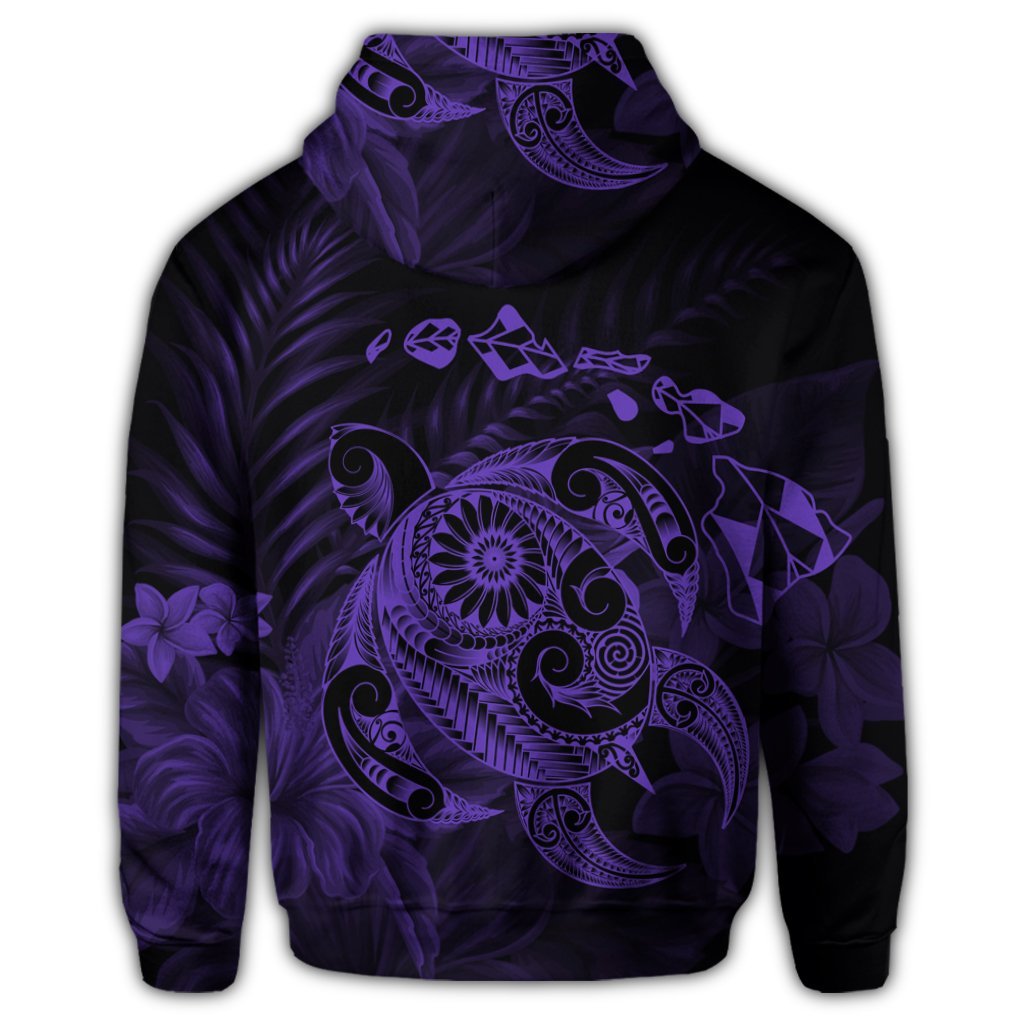 Hawaiian Map Turtle Tattoo Hibiscus Plumeria Polynesian Zip Hoodie Purple - Polynesian Pride