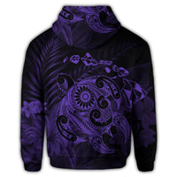 Hawaiian Map Turtle Tattoo Hibiscus Plumeria Polynesian Zip Hoodie Purple - Polynesian Pride