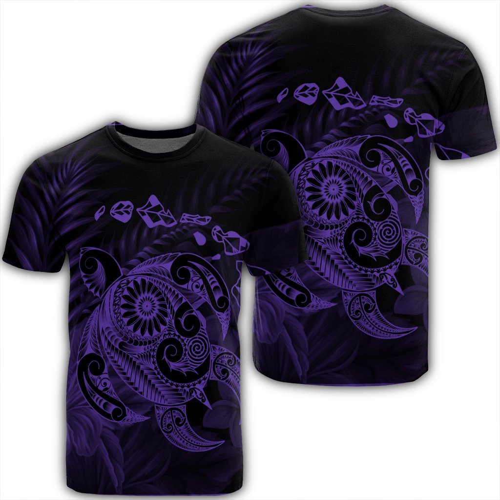 Hawaiian Map Turtle Tattoo Hibiscus Plumeria Polynesian T Shirt Purple AH Unisex Black - Polynesian Pride