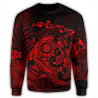 Hawaiian Map Turtle Tattoo Hibiscus Plumeria Polynesian Sweatshirt - Red - AH - Polynesian Pride