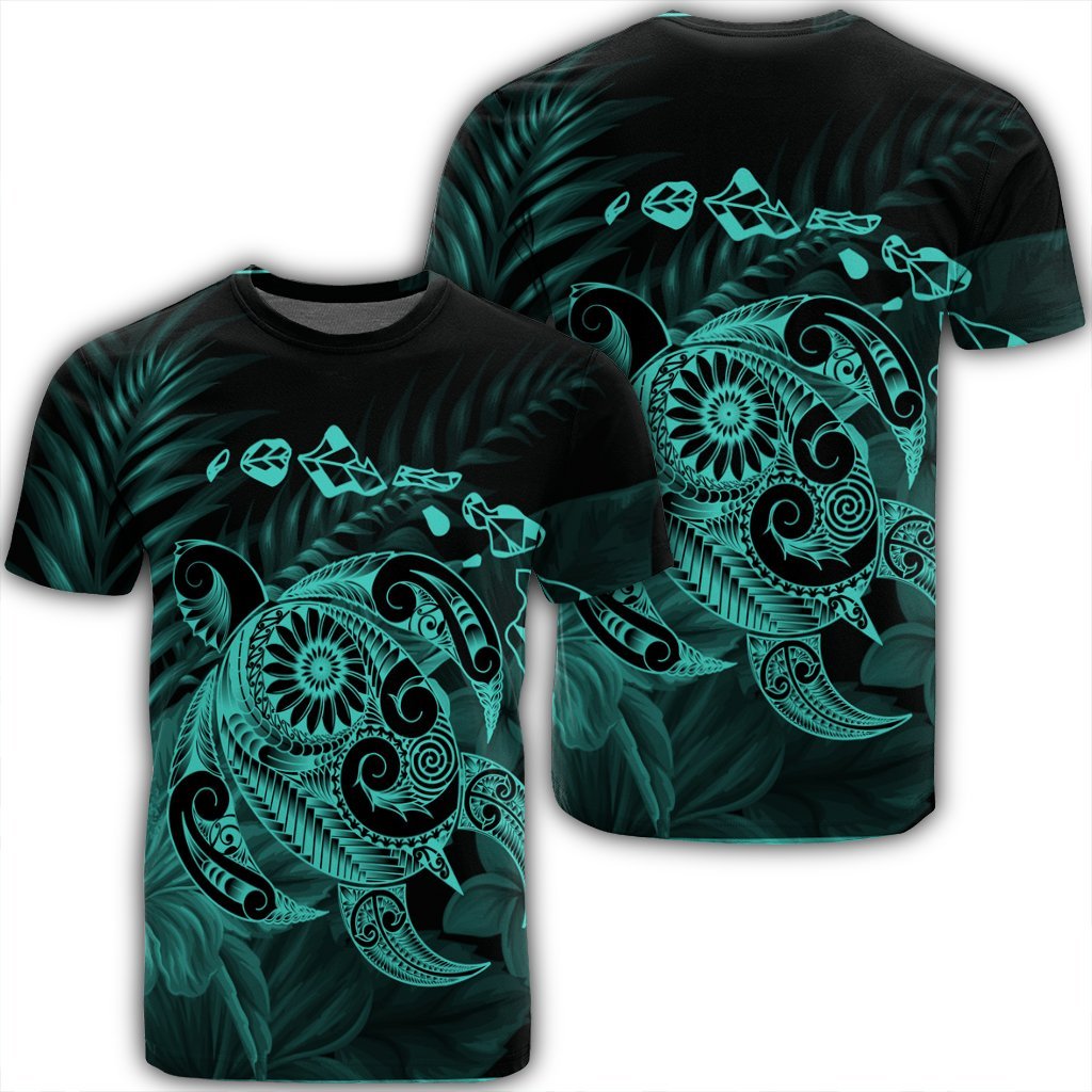 Hawaiian Map Turtle Tattoo Hibiscus Plumeria Polynesian T Shirt Turquoise AH Unisex Black - Polynesian Pride