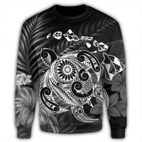 Hawaiian Map Turtle Tattoo Hibiscus Plumeria Polynesian Sweatshirt - White - AH - Polynesian Pride