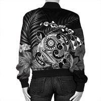 Hawaiian Map Turtle Tattoo Hibiscus Plumeria Polynesian Bomber Jacket - White - AH - Polynesian Pride