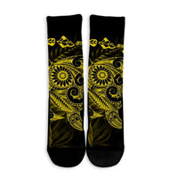 Hawaiian Map Turtle Tattoo Hibiscus Plumeria Polynesian Crew Socks - Yellow - AH - Polynesian Pride