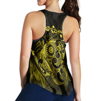 Hawaiian Map Turtle Tattoo Hibiscus Plumeria Polynesian Racerback Tank - Yellow - AH - Polynesian Pride