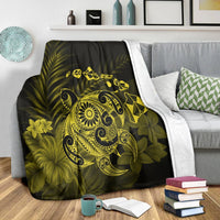 Hawaiian Map Turtle Tattoo Hibiscus Plumeria Polynesian Premium Blankets - Yellow - AH - Polynesian Pride