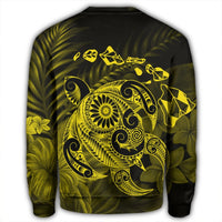Hawaiian Map Turtle Tattoo Hibiscus Plumeria Polynesian Sweatshirt - Yellow - AH - Polynesian Pride