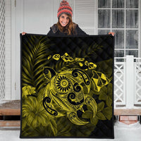 Hawaiian Map Turtle Tattoo Hibiscus Plumeria Polynesian Premium Quilts - Yellow - AH - Polynesian Pride