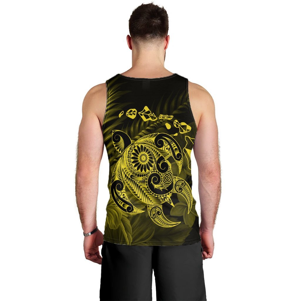 Hawaiian Map Turtle Tattoo Hibiscus Plumeria Polynesian Tank Top - Yellow - AH - Polynesian Pride