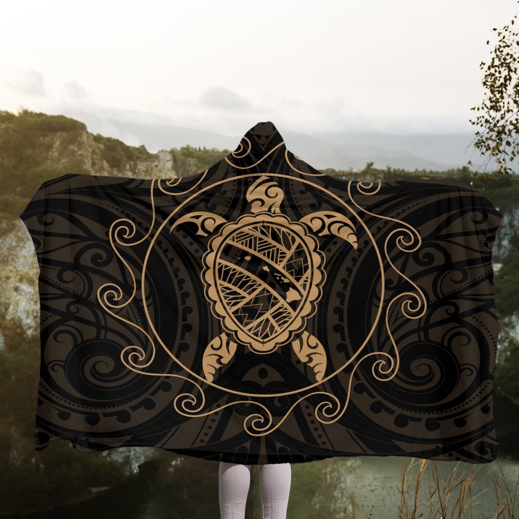 Hawaiian Map Turtle Wave Polynesian Hooded Blanket Gold - AH - Polynesian Pride