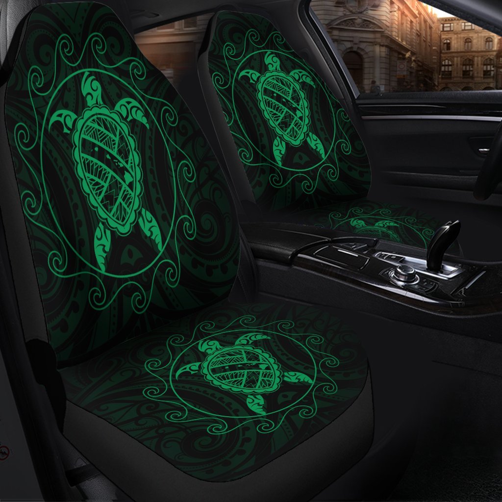 Hawaiian Map Turtle Wave Polynesian Car Seat Covers Green - AH - Polynesian Pride