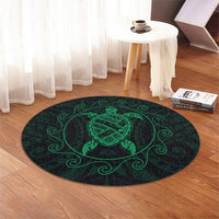 Hawaiian Map Turtle Wave Polynesian Round Carpet Green - AH - Polynesian Pride