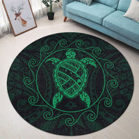 Hawaiian Map Turtle Wave Polynesian Round Carpet Green - AH - Polynesian Pride