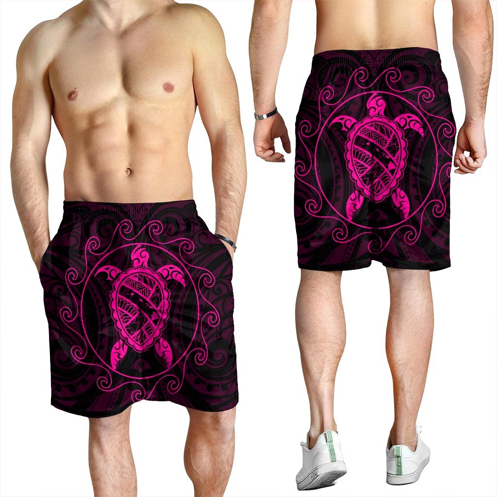 Hawaiian Map Turtle Wave Polynesian Men's Shorts Pink - AH - Polynesian Pride