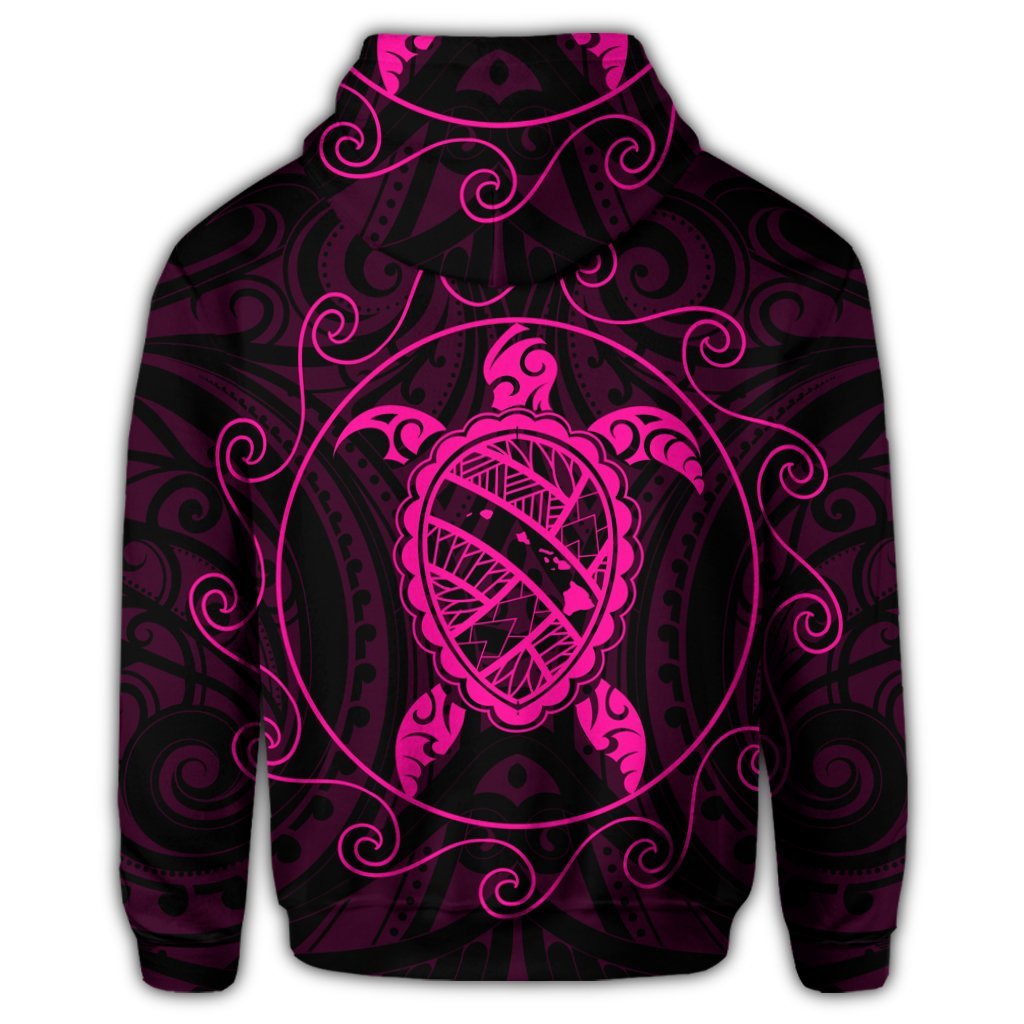 Hawaiian Map Turtle Wave Polynesian Hoodie Pink - Polynesian Pride