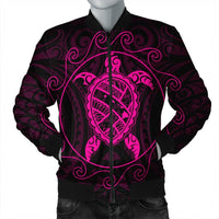Hawaiian Map Turtle Wave Polynesian Bomber Jacket Pink - AH Black Unisex - Polynesian Pride