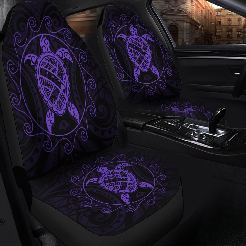 Hawaiian Map Turtle Wave Polynesian Car Seat Covers Purple - AH - Polynesian Pride