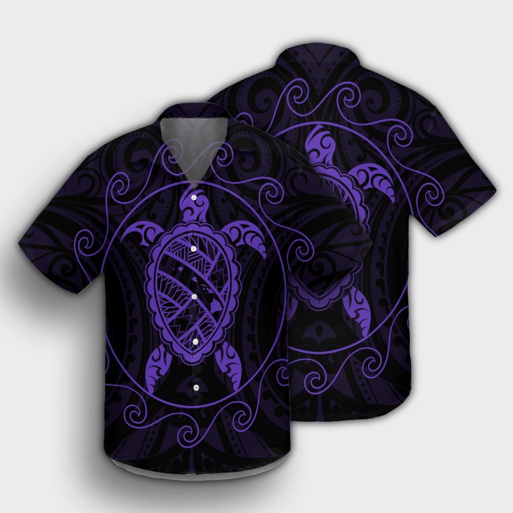 Hawaiian Map Turtle Wave Polynesian Hawaiian Shirt Purple - AH - Polynesian Pride