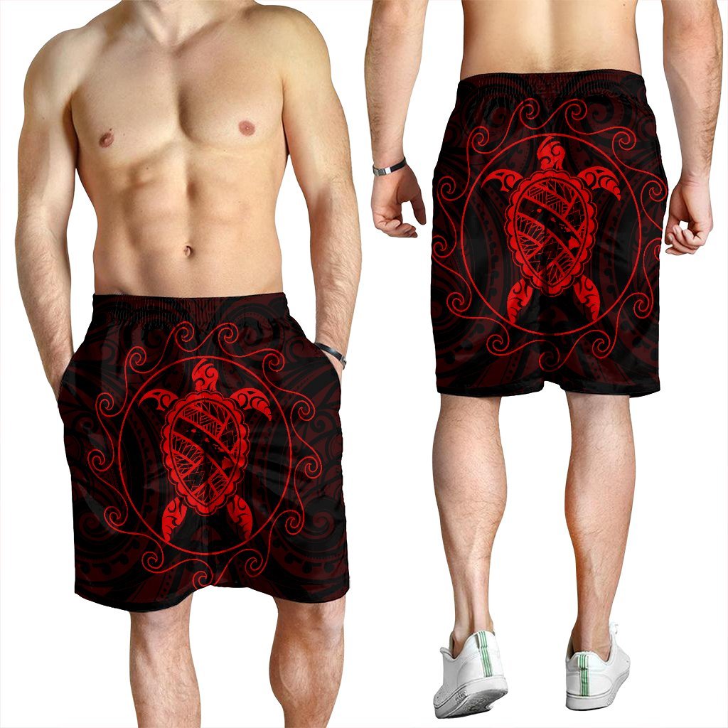 Hawaiian Map Turtle Wave Polynesian Men's Shorts Red - AH - Polynesian Pride