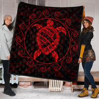 Hawaiian Map Turtle Wave Polynesian Premium Quilts Red - AH - Polynesian Pride