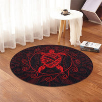 Hawaiian Map Turtle Wave Polynesian Round Carpet Red - AH - Polynesian Pride