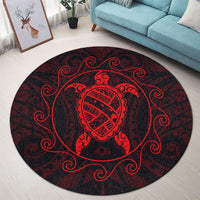 Hawaiian Map Turtle Wave Polynesian Round Carpet Red - AH - Polynesian Pride