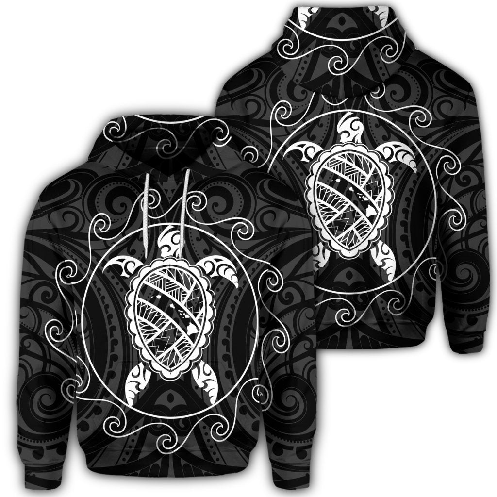 Hawaiian Map Turtle Wave Polynesian Hoodie White Unisex Art - Polynesian Pride