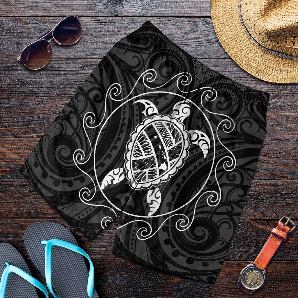 Hawaiian Map Turtle Wave Polynesian Men's Shorts White - AH Art - Polynesian Pride