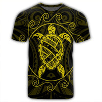 Hawaiian Map Turtle Wave Polynesian T Shirt Yellow AH - Polynesian Pride