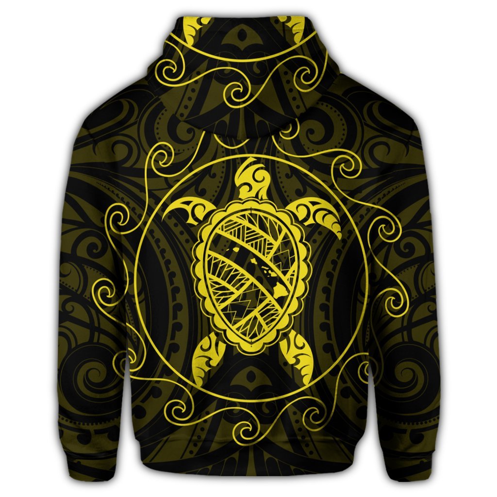 Hawaiian Map Turtle Wave Polynesian Hoodie Yellow - Polynesian Pride
